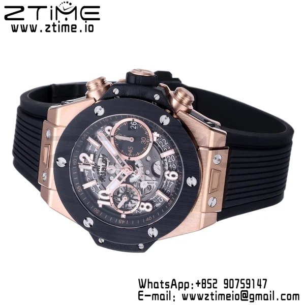 HUBLOT Big Bang Unico 42mm 441.OM.1181.RX RG BBF 1:1 Best Edition Skeleton Dial Black Ceramic Bezel on Black Rubber Strap A1280 V2 - Super Clone Watch | 1:1 Best Version