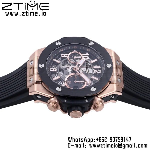 HUBLOT Big Bang Unico 42mm 441.OM.1181.RX RG BBF 1:1 Best Edition Skeleton Dial Black Ceramic Bezel on Black Rubber Strap A1280 V2 - Super Clone Watch | 1:1 Best Version