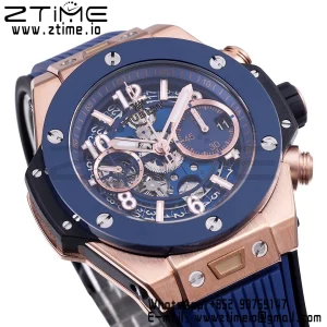 HUBLOT Big Bang Unico 42mm 441.OL.5181.RX RG BBF 1:1 Best Edition Skeleton Dial Black Ceramic Bezel on Blue Rubber Strap A1280 V2 - Super Clone Watch | 1:1 Best Version