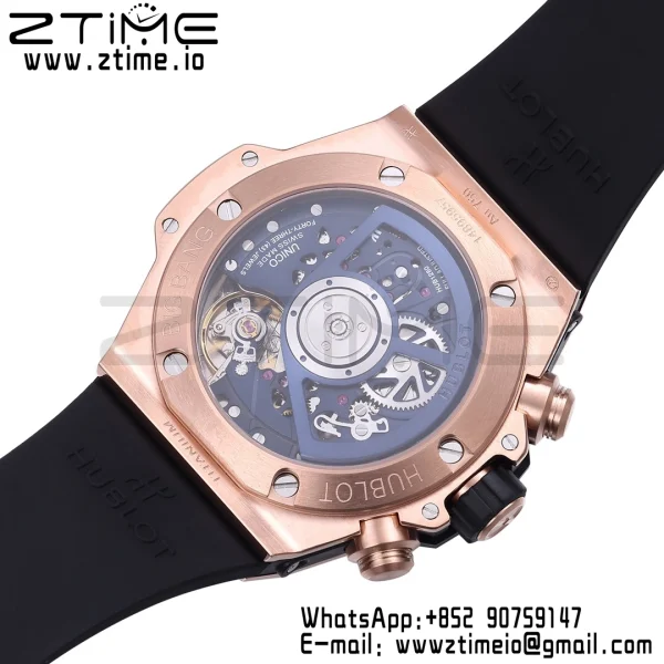 HUBLOT Big Bang Unico 42mm 441.OL.5181.RX RG BBF 1:1 Best Edition Skeleton Dial Black Ceramic Bezel on Blue Rubber Strap A1280 V2 - Super Clone Watch | 1:1 Best Version