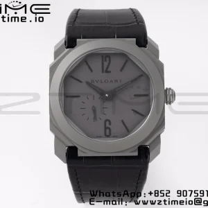 BVLGARI Octo Finissimo PVD BVF 1:1 Best Edition Gray Dial on Black leather strap Asian Micro Rotor Movement - Super Clone Watch | 1:1 Best Version