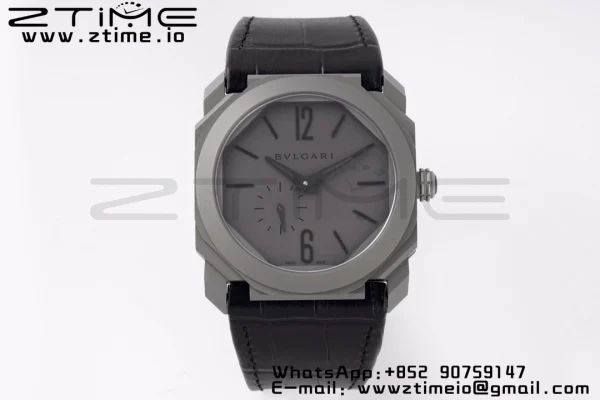 BVLGARI Octo Finissimo PVD BVF 1:1 Best Edition Gray Dial on Black leather strap Asian Micro Rotor Movement - Super Clone Watch | 1:1 Best Version