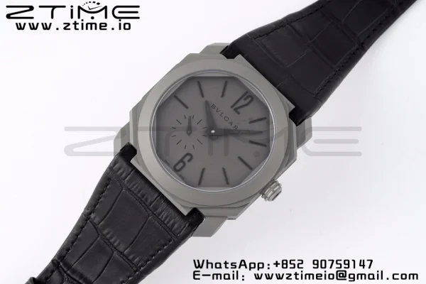 BVLGARI Octo Finissimo PVD BVF 1:1 Best Edition Gray Dial on Black leather strap Asian Micro Rotor Movement - Super Clone Watch | 1:1 Best Version