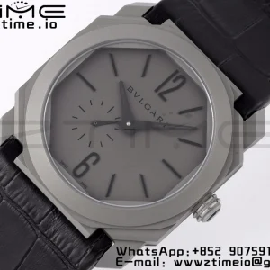 BVLGARI Octo Finissimo PVD BVF 1:1 Best Edition Gray Dial on Black leather strap Asian Micro Rotor Movement - Super Clone Watch | 1:1 Best Version