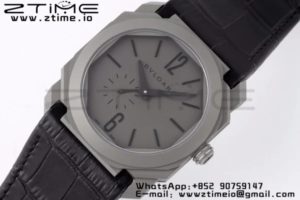 BVLGARI Octo Finissimo PVD BVF 1:1 Best Edition Gray Dial on Black leather strap Asian Micro Rotor Movement - Super Clone Watch | 1:1 Best Version