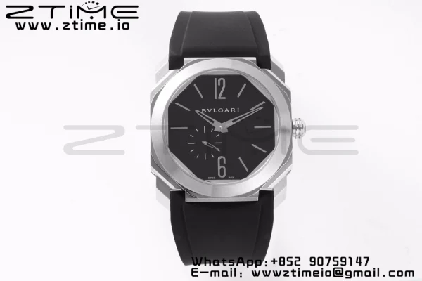 BVLGARI Octo Finissimo SS BVF 1:1 Best Edition Cadran noir sur bracelet caoutchouc noir Mouvement Micro Rotor Asiatique - Super Clone Watch | 1:1 Best Version