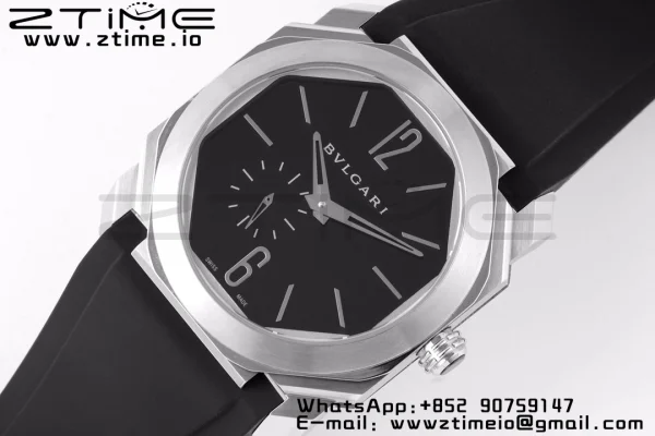 BVLGARI Octo Finissimo SS BVF 1:1 Best Edition Cadran noir sur bracelet caoutchouc noir Mouvement Micro Rotor Asiatique - Super Clone Watch | 1:1 Best Version