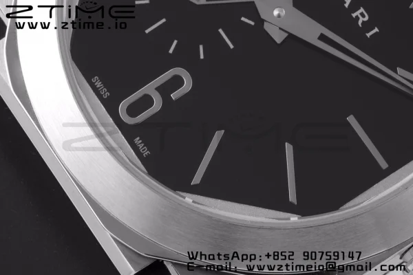 BVLGARI Octo Finissimo SS BVF 1:1 Best Edition Cadran noir sur bracelet caoutchouc noir Mouvement Micro Rotor Asiatique - Super Clone Watch | 1:1 Best Version