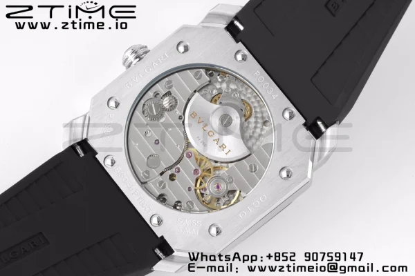BVLGARI Octo Finissimo SS BVF 1:1 Best Edition Cadran noir sur bracelet caoutchouc noir Mouvement Micro Rotor Asiatique - Super Clone Watch | 1:1 Best Version