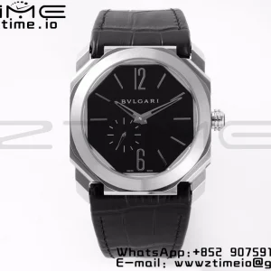 BVLGARI Octo Finissimo SS BVF 1:1 Best Edition Black Dial on Black leather strap Asian Micro Rotor Movement - Super Clone Watch | 1:1 Best Version