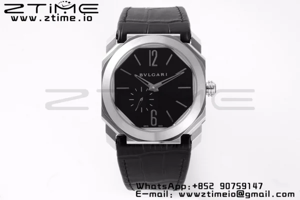 BVLGARI Octo Finissimo SS BVF 1:1 Best Edition Μαύρο καντράν σε μαύρο δερμάτινο λουράκι Ασιατικό Micro Rotor Movement - Super Clone Watch | 1:1 Best Version