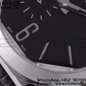 BVLGARI Octo Finissimo SS BVF 1:1 Best Edition Μαύρο καντράν σε μαύρο δερμάτινο λουράκι Ασιατικό Micro Rotor Movement - Super Clone Watch | 1:1 Best Version