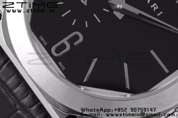 BVLGARI Octo Finissimo SS BVF 1:1 Best Edition Μαύρο καντράν σε μαύρο δερμάτινο λουράκι Ασιατικό Micro Rotor Movement - Super Clone Watch | 1:1 Best Version