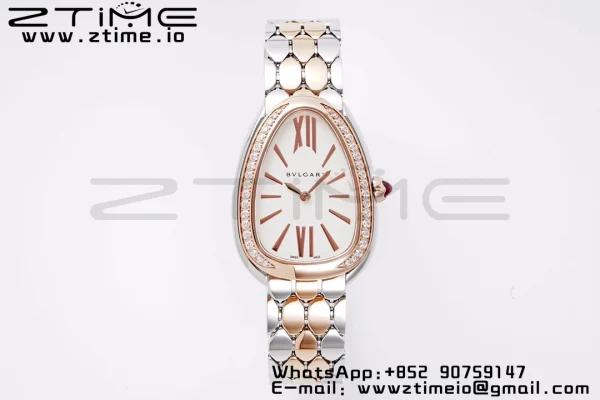 Orologio BVLGARI Serpenti Seduttori 103274 SS/RG BVF 1:1 Best Edition Quadrante bianco Diamanti Lunetta RG su Bracciale SS/RG Quarzo ETA - Orologio Super Clone | 1:1 Best Version