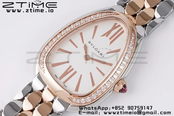 Orologio BVLGARI Serpenti Seduttori 103274 SS/RG BVF 1:1 Best Edition Quadrante bianco Diamanti Lunetta RG su Bracciale SS/RG Quarzo ETA - Orologio Super Clone | 1:1 Best Version