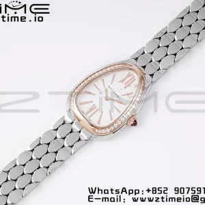 BVLGARI Serpenti Seduttori Watch 103143 SS BVF 1:1 Best Edition ホワイトダイヤル ダイヤモンド RGベゼル SSブレスレット ETAクォーツ - スーパークローン時計｜1:1ベストバージョン