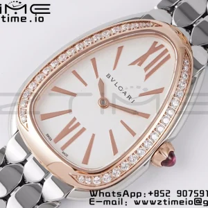 BVLGARI Serpenti Seduttori Watch 103143 SS BVF 1:1 Best Edition ホワイトダイヤル ダイヤモンド RGベゼル SSブレスレット ETAクォーツ - スーパークローン時計｜1:1ベストバージョン