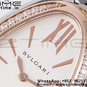 BVLGARI Serpenti Seduttori Watch 103143 SS BVF 1:1 Best Edition ホワイトダイヤル ダイヤモンド RGベゼル SSブレスレット ETAクォーツ - スーパークローン時計｜1:1ベストバージョン