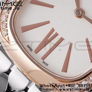 BVLGARI Serpenti Seduttori Watch 103143 SS BVF 1:1 Best Edition ホワイトダイヤル ダイヤモンド RGベゼル SSブレスレット ETAクォーツ - スーパークローン時計｜1:1ベストバージョン
