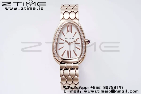 BVLGARI Serpenti Seduttori Watch 103146 RG BVF 1:1 Best Edition Λευκό καντράν διαμάντια Bezel σε βραχιόλι RG ETA Quartz - Super Clone Watch | 1:1 Best Version
