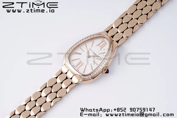 BVLGARI Serpenti Seduttori Watch 103146 RG BVF 1:1 Best Edition Λευκό καντράν διαμάντια Bezel σε βραχιόλι RG ETA Quartz - Super Clone Watch | 1:1 Best Version