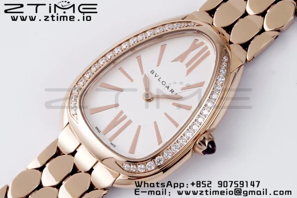 BVLGARI Serpenti Seduttori Watch 103146 RG BVF 1:1 Best Edition Λευκό καντράν διαμάντια Bezel σε βραχιόλι RG ETA Quartz - Super Clone Watch | 1:1 Best Version