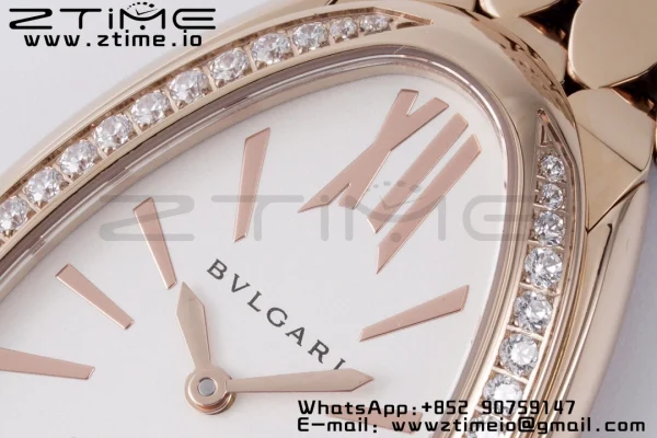 BVLGARI Serpenti Seduttori Watch 103146 RG BVF 1:1 Best Edition Λευκό καντράν διαμάντια Bezel σε βραχιόλι RG ETA Quartz - Super Clone Watch | 1:1 Best Version