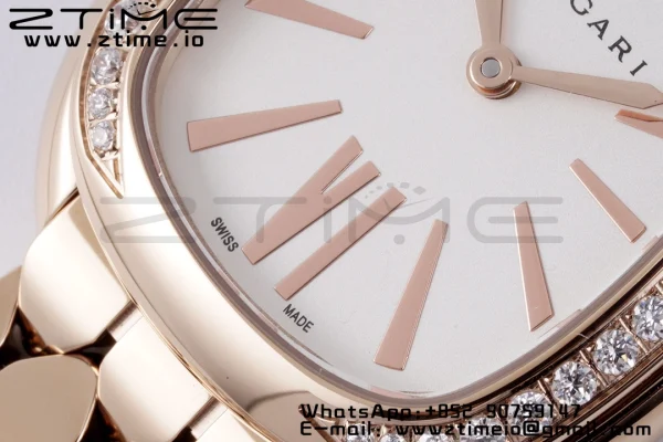 BVLGARI Serpenti Seduttori Watch 103146 RG BVF 1:1 Best Edition Λευκό καντράν διαμάντια Bezel σε βραχιόλι RG ETA Quartz - Super Clone Watch | 1:1 Best Version