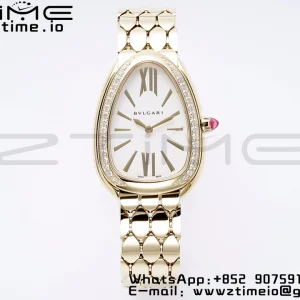 BVLGARI Serpenti Seduttori Watch 103147 YG BVF 1:1 Best Edition White Dial Diamonds Bezel on YG Bracelet ETA Quartz - Super Clone Watch | 1:1 Best Version
