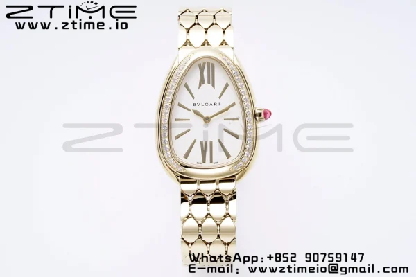 BVLGARI Serpenti Seduttori Watch 103147 YG BVF 1:1 Best Edition White Dial Diamonds Bezel on YG Bracelet ETA Quartz - Super Clone Watch | 1:1 Best Version