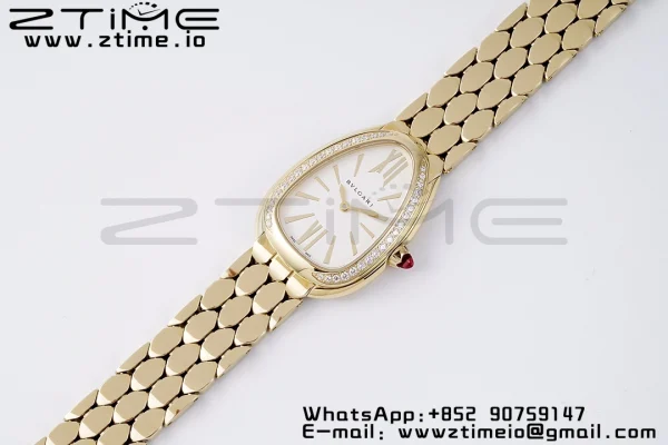 BVLGARI Serpenti Seduttori Watch 103147 YG BVF 1:1 Best Edition White Dial Diamonds Bezel on YG Bracelet ETA Quartz - Super Clone Watch | 1:1 Best Version