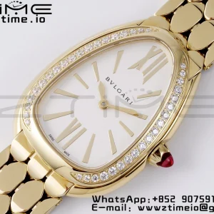 BVLGARI Serpenti Seduttori Watch 103147 YG BVF 1:1 Best Edition White Dial Diamonds Bezel on YG Bracelet ETA Quartz - Super Clone Watch | 1:1 Best Version