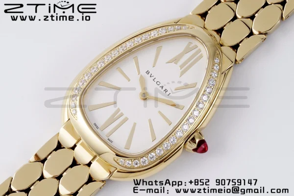 BVLGARI Serpenti Seduttori Watch 103147 YG BVF 1:1 Best Edition White Dial Diamonds Bezel on YG Bracelet ETA Quartz - Super Clone Watch | 1:1 Best Version