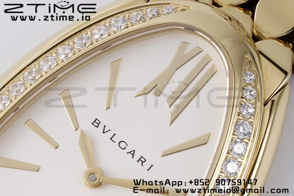 BVLGARI Serpenti Seduttori Watch 103147 YG BVF 1:1 Best Edition White Dial Diamonds Bezel on YG Bracelet ETA Quartz - Super Clone Watch | 1:1 Best Version