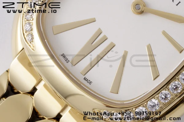 BVLGARI Serpenti Seduttori Watch 103147 YG BVF 1:1 Best Edition White Dial Diamonds Bezel on YG Bracelet ETA Quartz - Super Clone Watch | 1:1 Best Version
