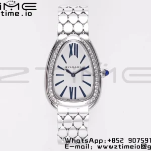 BVLGARI Serpenti Seduttori Watch 103148 SS BVF 1:1 Best Edition White Dial Diamonds Bezel on SS Bracelet ETA Quartz - Super Clone Watch | 1:1 Best Version