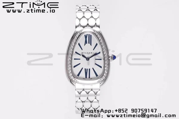 BVLGARI Serpenti Seduttori Watch 103148 SS BVF 1:1 Best Edition Weißes Zifferblatt Diamanten Lünette auf SS Armband ETA Quartz - Super Clone Watch | 1:1 Best Version