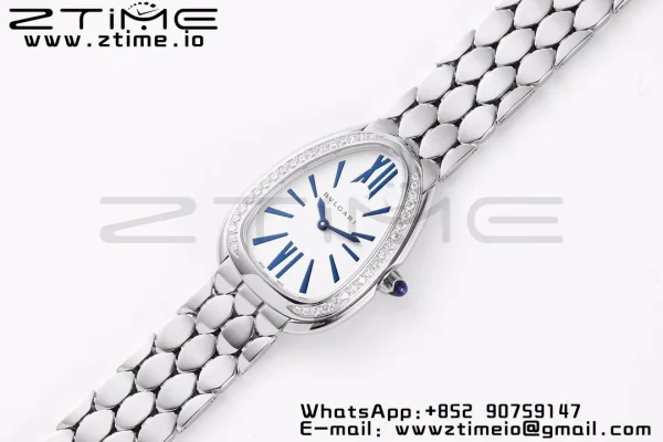BVLGARI Serpenti Seduttori Watch 103148 SS BVF 1:1 Best Edition Weißes Zifferblatt Diamanten Lünette auf SS Armband ETA Quartz - Super Clone Watch | 1:1 Best Version