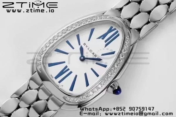 BVLGARI Serpenti Seduttori Watch 103148 SS BVF 1:1 Best Edition Weißes Zifferblatt Diamanten Lünette auf SS Armband ETA Quartz - Super Clone Watch | 1:1 Best Version