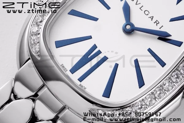 BVLGARI Serpenti Seduttori Watch 103148 SS BVF 1:1 Best Edition Weißes Zifferblatt Diamanten Lünette auf SS Armband ETA Quartz - Super Clone Watch | 1:1 Best Version