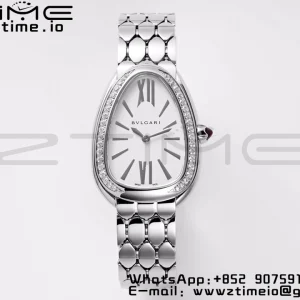 BVLGARI Serpenti Seduttori Watch 103361 SS BVF 1:1 Best Edition Silver Markers On White Dial Diamonds Bezel on SS Bracelet ETA Quartz - Super Clone Watch | 1:1 Best Version