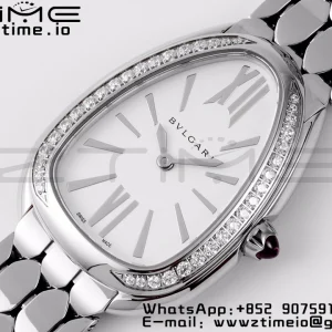 BVLGARI Serpenti Seduttori Watch 103361 SS BVF 1:1 Best Edition Silver Markers On White Dial Diamonds Bezel on SS Bracelet ETA Quartz - Super Clone Watch | 1:1 Best Version