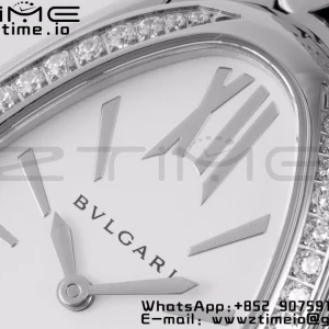 BVLGARI Serpenti Seduttori Watch 103361 SS BVF 1:1 Best Edition Silver Markers On White Dial Diamonds Bezel on SS Bracelet ETA Quartz - Super Clone Watch | 1:1 Best Version