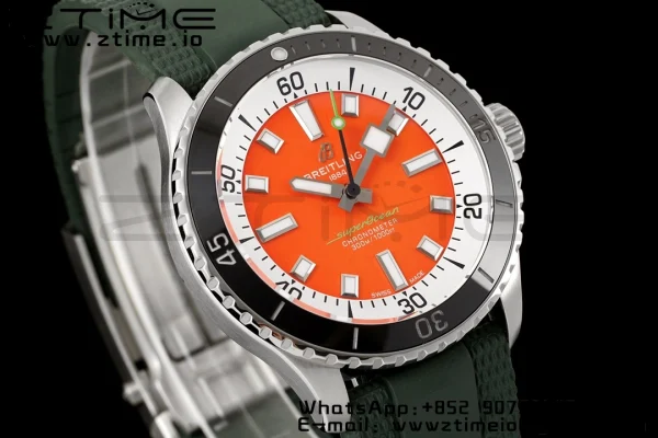 Breitling SuperOcean Automatic A173751A1O1S1 42 SS BLSF 1:1 Best Edition Red Dial on Green Rubber Strap A2824 - Super Clone Watch | 1:1 Best Version