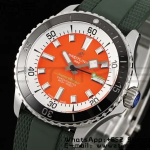 Breitling SuperOcean Automatic A173751A1O1S1 42 SS BLSF 1:1 Best Edition Red Dial on Green Rubber Strap A2824 - Super Clone Watch | 1:1 Best Version