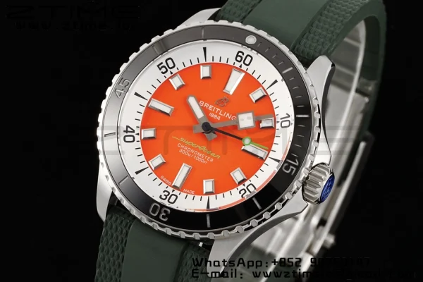 Breitling SuperOcean Automatic A173751A1O1S1 42 SS BLSF 1:1 Best Edition Red Dial on Green Rubber Strap A2824 - Super Clone Watch | 1:1 Best Version
