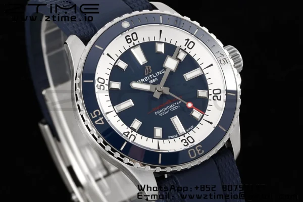 Breitling SuperOcean Automatic A17375E71C1S1  42 SS BLSF 1:1 Best Edition Blue Dial on Blue Rubber Strap A2824 - Super Clone Watch | 1:1 Best Version