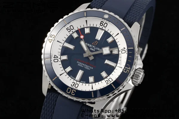 Breitling SuperOcean Automatic A17375E71C1S1  42 SS BLSF 1:1 Best Edition Blue Dial on Blue Rubber Strap A2824 - Super Clone Watch | 1:1 Best Version