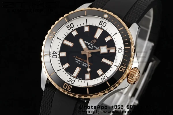 Breitling SuperOcean Automatic U17375211B1S1 42 SS/RG BLSF 1:1 Best Edition Cadran noir sur bracelet caoutchouc noir A2824 - Super Clone Watch | 1:1 Best Version
