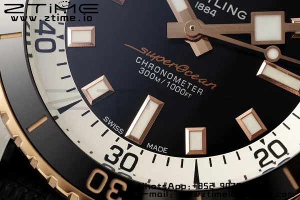 Breitling SuperOcean Automatic U17375211B1S1 42 SS/RG BLSF 1:1 Best Edition Cadran noir sur bracelet caoutchouc noir A2824 - Super Clone Watch | 1:1 Best Version